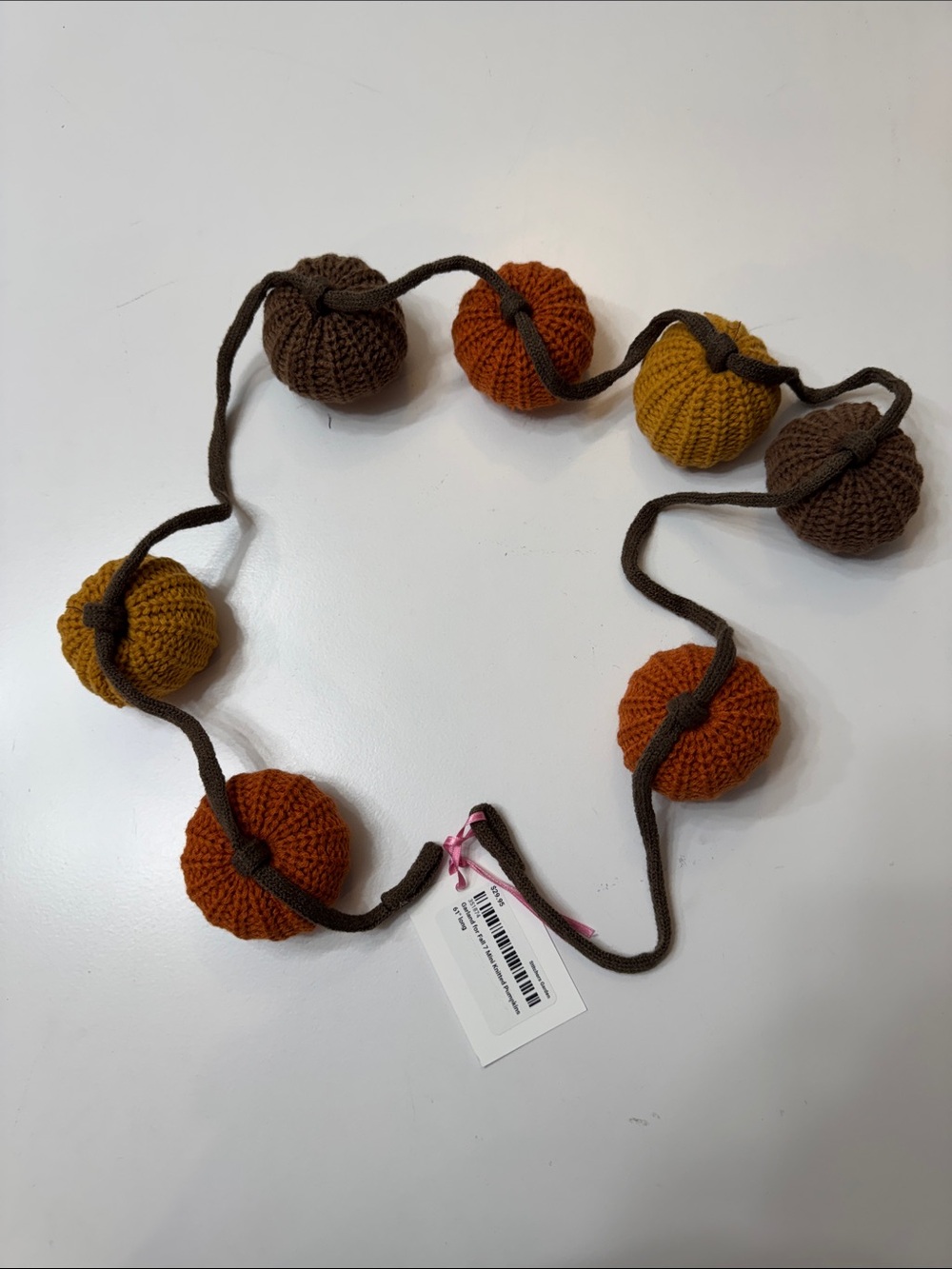 Handmade Knit Pumpkin Garland - Brown, Orange, Mustard
